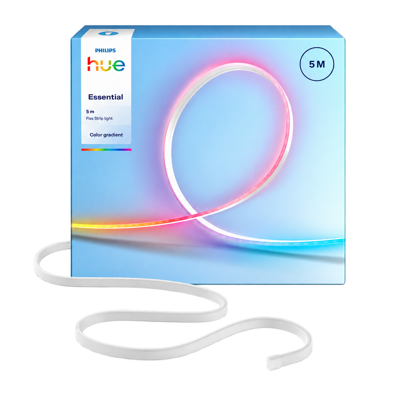 Philips Hue Essential Flex LED strip 5 m med emballage og fleksibel lysstrip